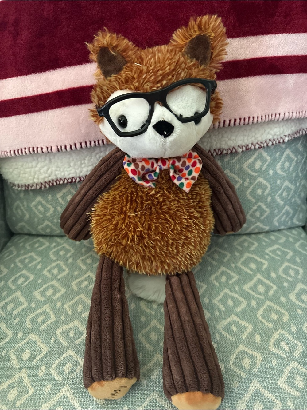 Scentsy Brown Plush Fox with Black Glasses and Multicolor Bow